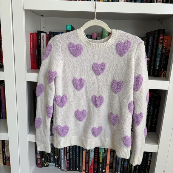 Cupcakes & Cashmere revolve purple fuzzy knit hearts kawaii pullover sweater - Picture 1 of 5